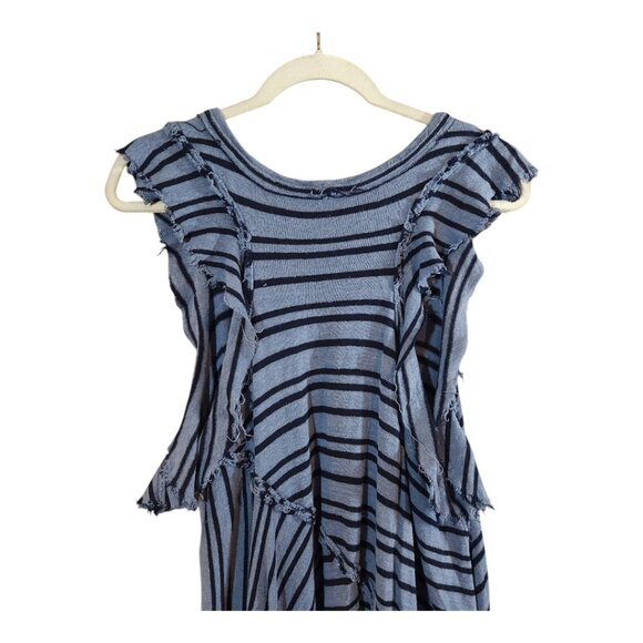 Free People Between The Lines Striped Ruffled Tunic Top in Blue Boho Women's S - Picture 10 of 12